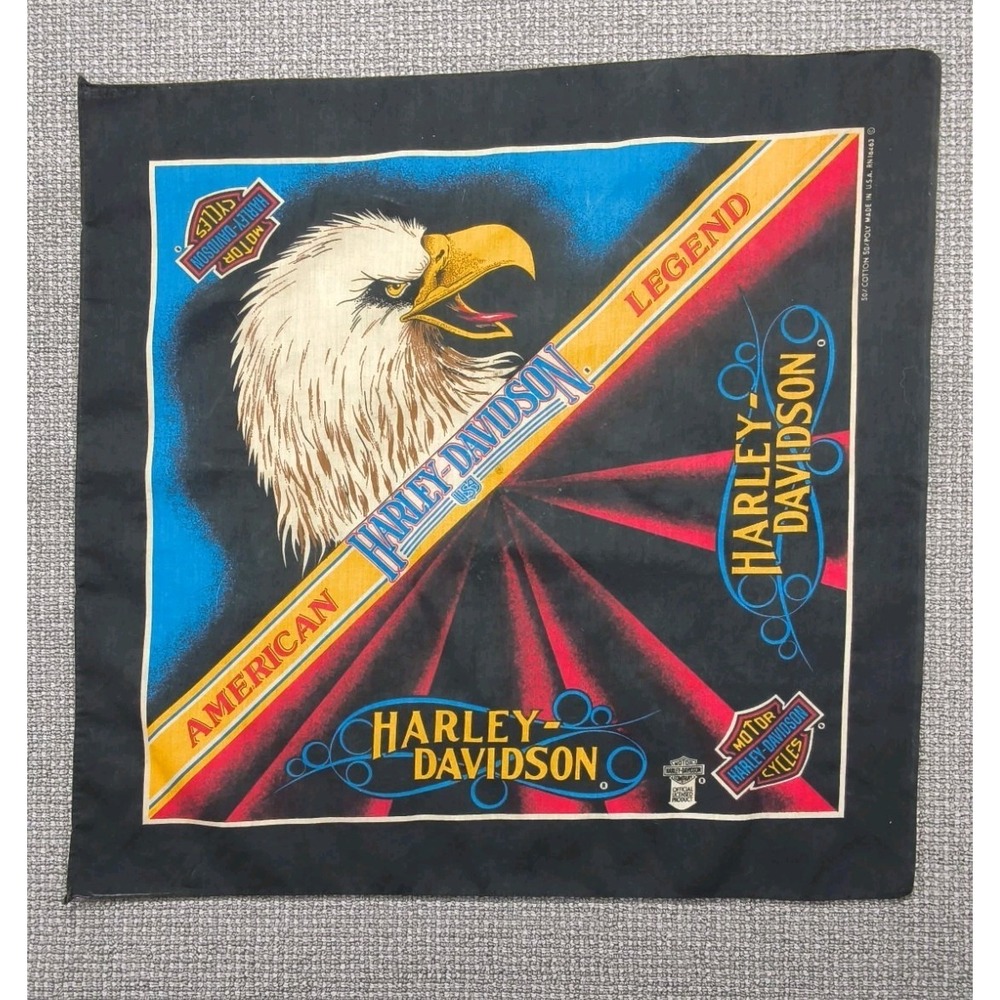 Vintage 80s Harley Davidson American Legend Eagle Bandana 21.5" x 21.5" USA